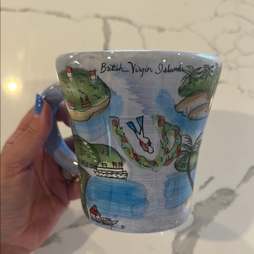 Vintage Blue and Green Watercolor Mug British Virgin Islands